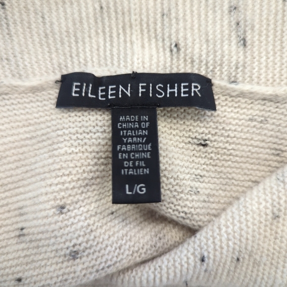 Eileen Fisher Cotton Wool Blend Cascading Open Front Cardigan Large Ivory Black - Picture 6 of 8